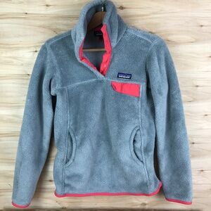 Patagonia Womens Sweater XS Gray Pink Re-Tool Snap Fleece Pullover